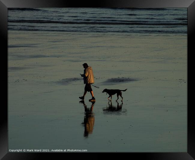 A Man with a Phone, and a Dog. Framed Print by Mark Ward