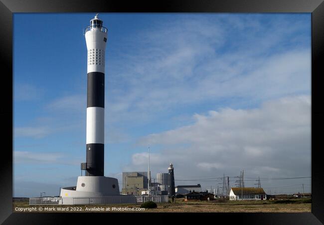 Dungeness Power Station and Lighthouses. Framed Print by Mark Ward