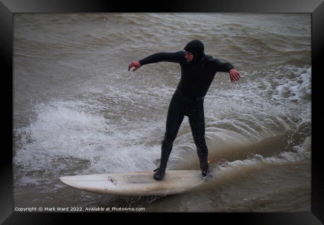 Surfing in Sussex. Framed Print by Mark Ward