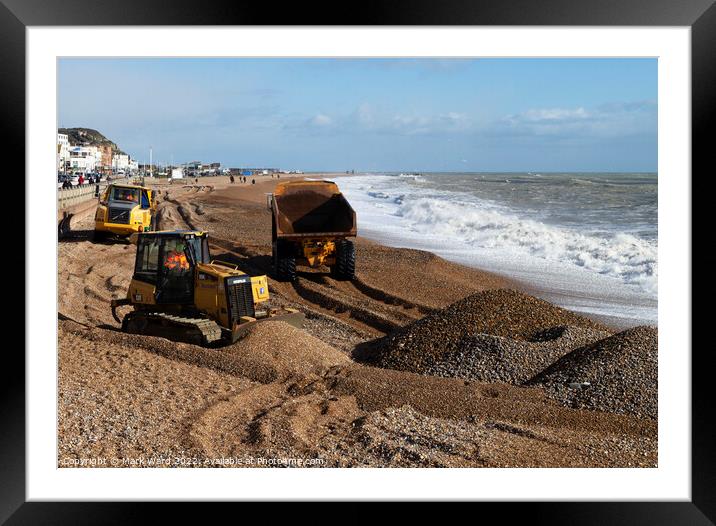 Beach Repairs on Hastings Seafront. Framed Mounted Print by Mark Ward