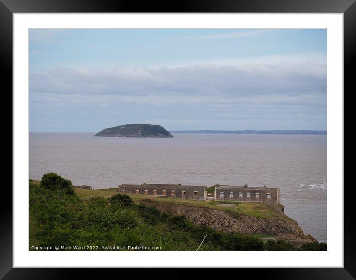 Brean Down Fort with Steep Holm Island. Framed Mounted Print by Mark Ward