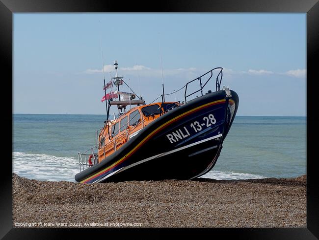 Beached at speed on Hastings shingle. Framed Print by Mark Ward