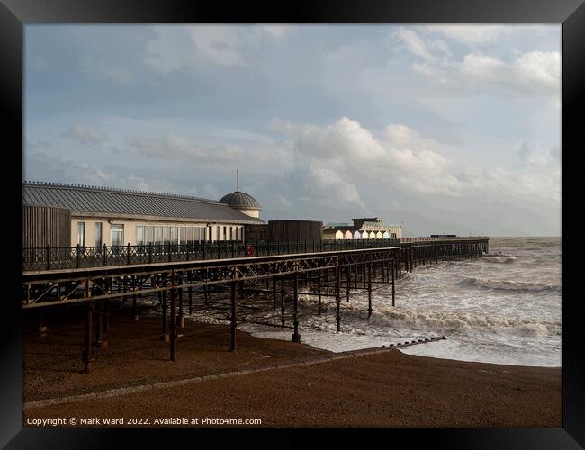 Winter Wind and Waves on Hastings Pier. Framed Print by Mark Ward