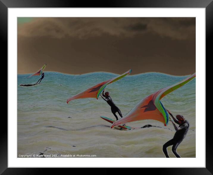 Three Wave Riders Framed Mounted Print by Mark Ward