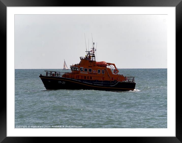 Newhaven Lifeboat on Patrol. Framed Mounted Print by Mark Ward