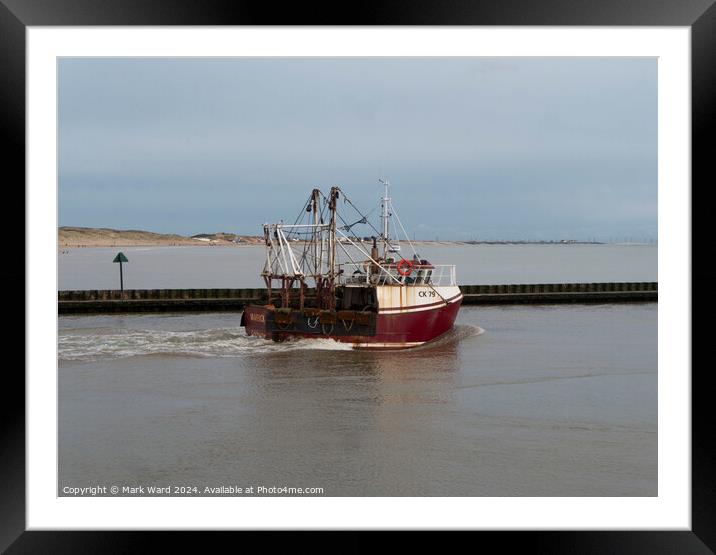 Fishing boat leaving Rye Harbour. Framed Mounted Print by Mark Ward
