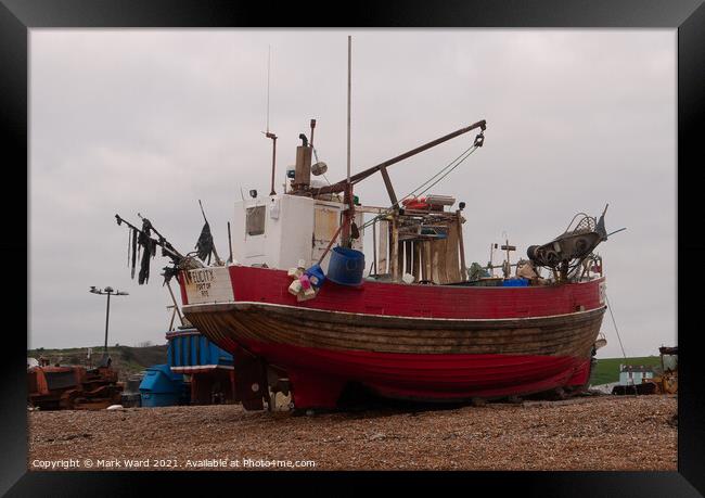 Fishing Boat in Red Framed Print by Mark Ward