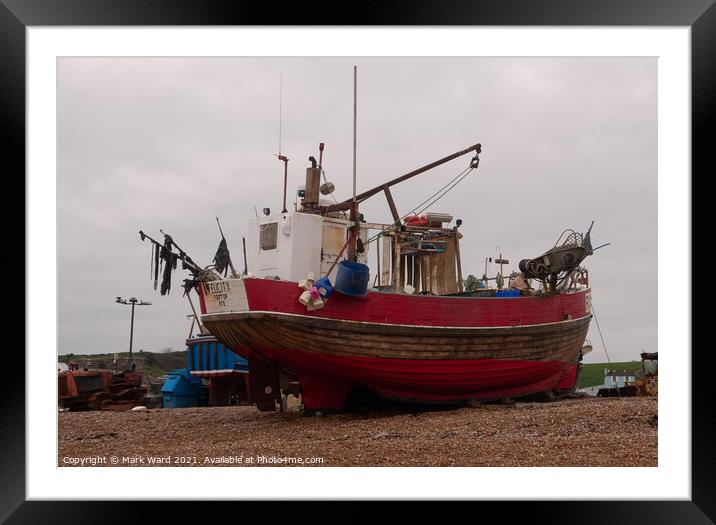 Fishing Boat in Red Framed Mounted Print by Mark Ward