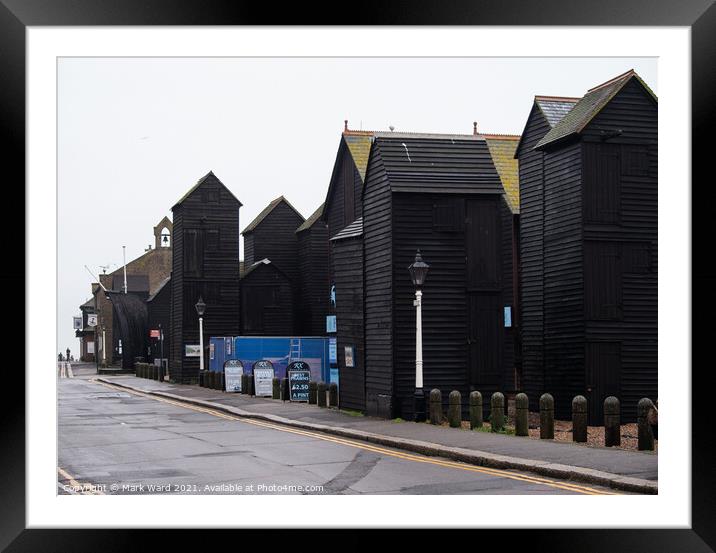 Hastings Net Huts Framed Mounted Print by Mark Ward