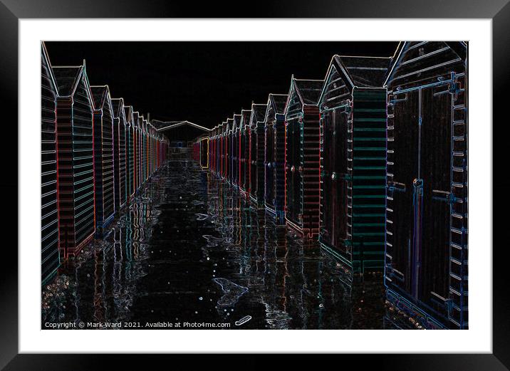 Rows of Beach Huts Glowing. Framed Mounted Print by Mark Ward