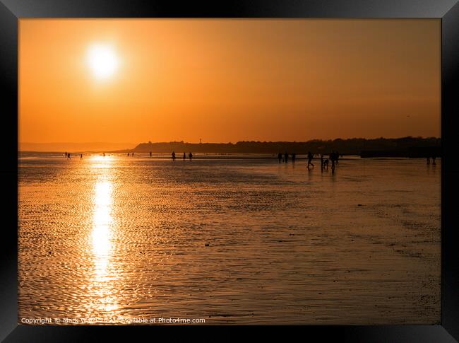 Sand Sea and Sunset. Framed Print by Mark Ward