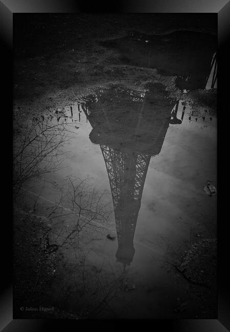 Reflection of the Eiffel Tower Framed Print by Julian Hignell
