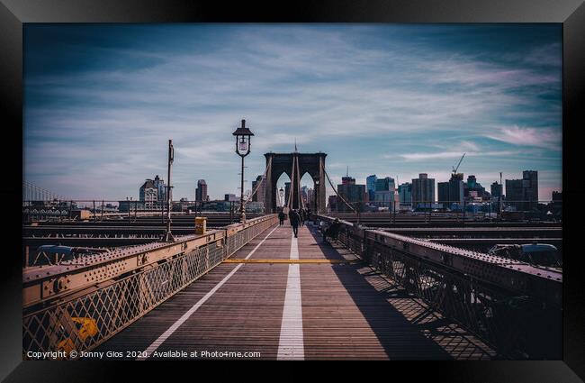 Brooklyn Bridge Walkway Framed Print by Jonny Gios