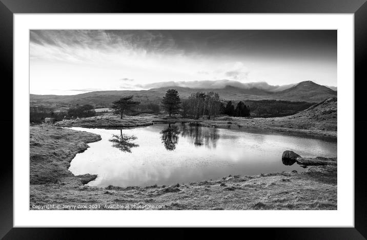 Black and White Kelly Hall Tarn  Framed Mounted Print by Jonny Gios