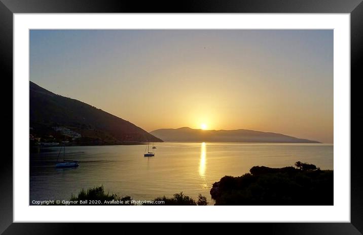 Sunrise over Ithaka from Agia Efimia  Framed Mounted Print by Gaynor Ball