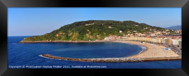 Panoramic view of pristine golden beach, ocean and lush green hills. Framed Print by PhotOvation-Akshay Thaker
