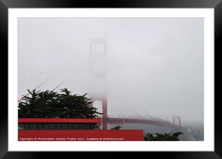 The Golden Gate Bridge partially covered under the Fogg. Framed Mounted Print by PhotOvation-Akshay Thaker