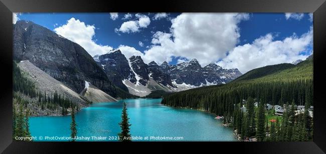 THE JEWEL OF THE ROCKIES. Panoramic view of spectacular natural turquoise color lake  Framed Print by PhotOvation-Akshay Thaker