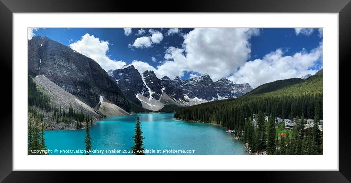 THE JEWEL OF THE ROCKIES. Panoramic view of spectacular natural turquoise color lake  Framed Mounted Print by PhotOvation-Akshay Thaker