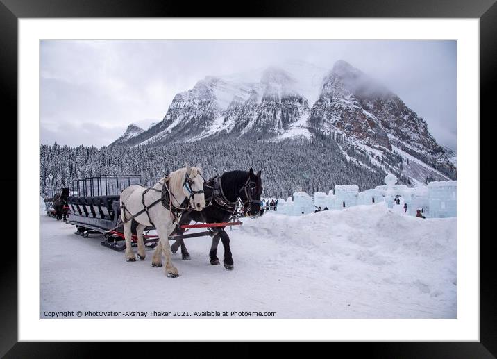 A Christmassy horse sledge in lake Louise in Banff Framed Mounted Print by PhotOvation-Akshay Thaker