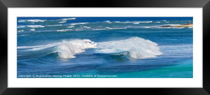 Dual wave surf in the pacific ocean, Hawaii Framed Mounted Print by PhotOvation-Akshay Thaker