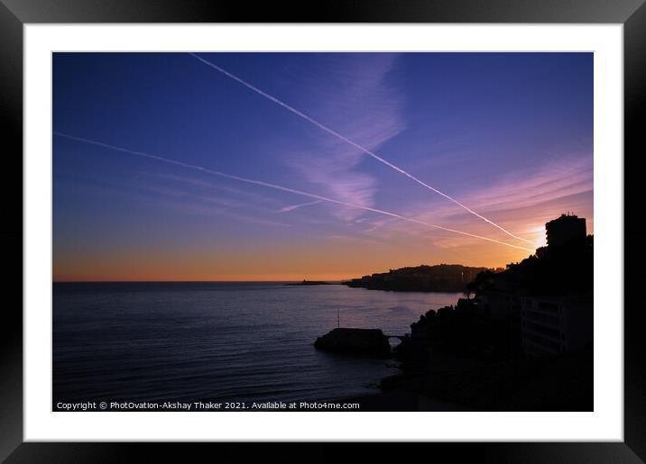 A sunset over a body of Mediterranean water in Mallorca Framed Mounted Print by PhotOvation-Akshay Thaker