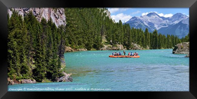 A group of people on a boat in Banff National park, Canada Framed Print by PhotOvation-Akshay Thaker