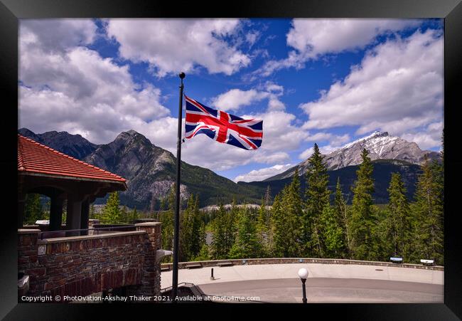  A British Union flag flies in Banff national park, Canada Framed Print by PhotOvation-Akshay Thaker