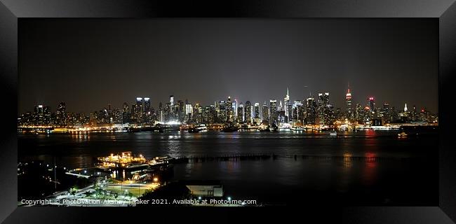 Poster perfect New York city panoramic illuminated skyline  Framed Print by PhotOvation-Akshay Thaker