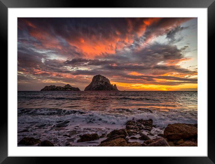 Cloudy sunset in Ibiza with Es Vedra as the protagonist Framed Mounted Print by Vicen Photo
