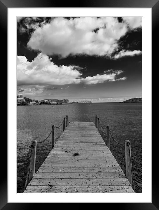 Wooden jetty in black and white, Ibiza Framed Mounted Print by Vicen Photo