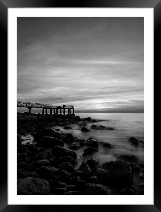 Dark sunrise on the pebble beach in black and white Framed Mounted Print by Vicen Photo