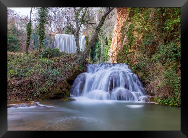 Double waterfall in long exposure at the stone monastery Framed Print by Vicen Photo