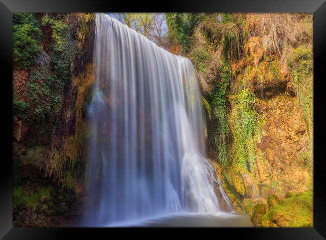La caprichosa waterfall in stone monastery in long exposure Framed Print by Vicen Photo