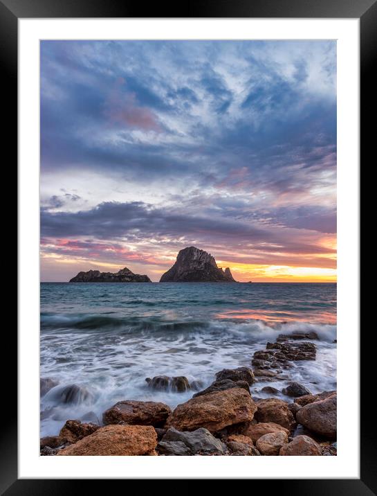 Photography with Es Vedrá from Cala d'hort in a cloudy sunset in Ibiza Framed Mounted Print by Vicen Photo