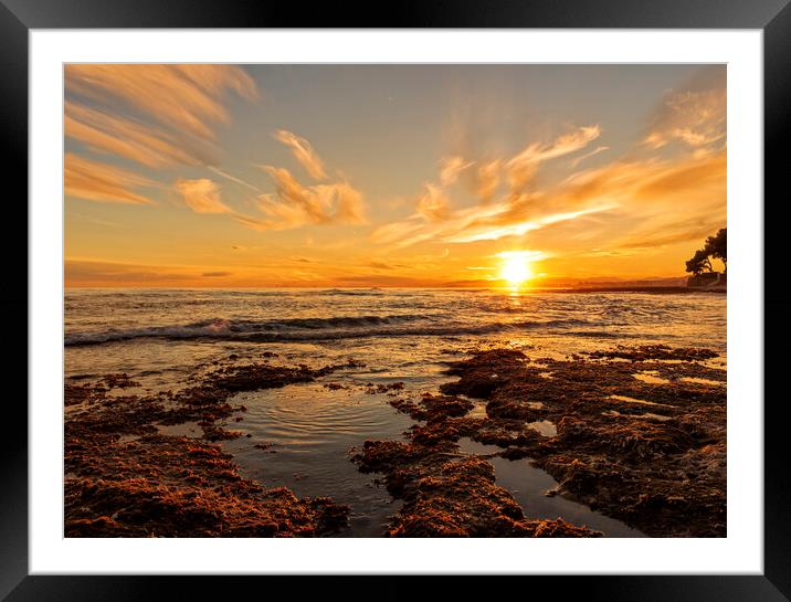 Photography with a sunset by the Mediterranean Sea Framed Mounted Print by Vicen Photo