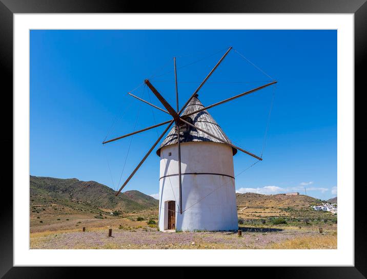 Photograph with an old windmill in Almeria Framed Mounted Print by Vicen Photo