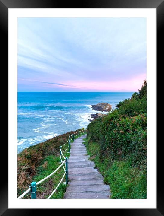Photography with some stairs to the Cantabrian in Zarautz Framed Mounted Print by Vicen Photo