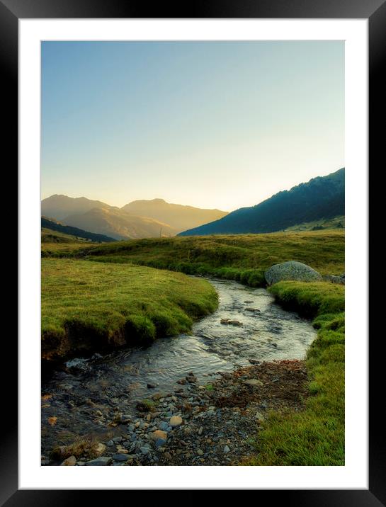 Photograph with a stream between the mountains at sunrise in the Aran Valley Framed Mounted Print by Vicen Photo