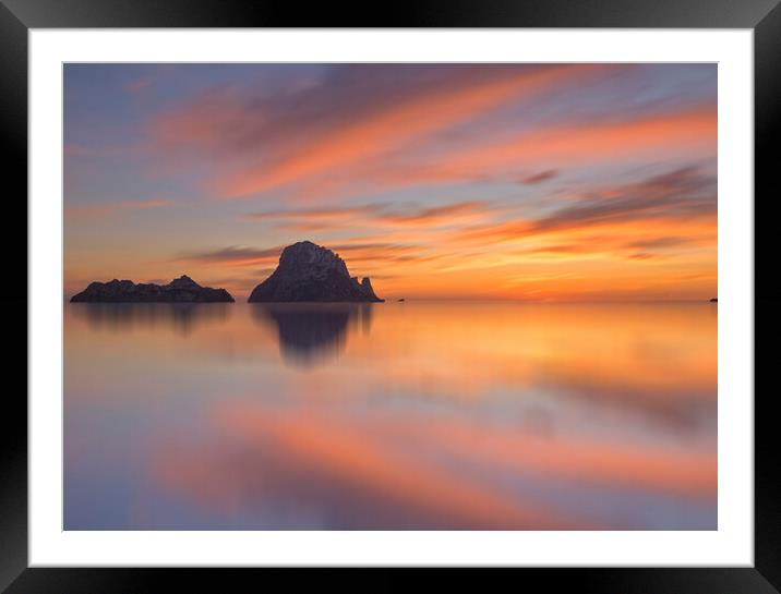 Montage of a sunset in Es Vedra and its reflection in the water Framed Mounted Print by Vicen Photo