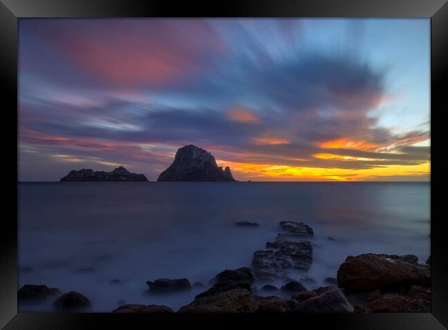 Es Vedra from the coast of Ibiza in a cloudy sunset Framed Print by Vicen Photo