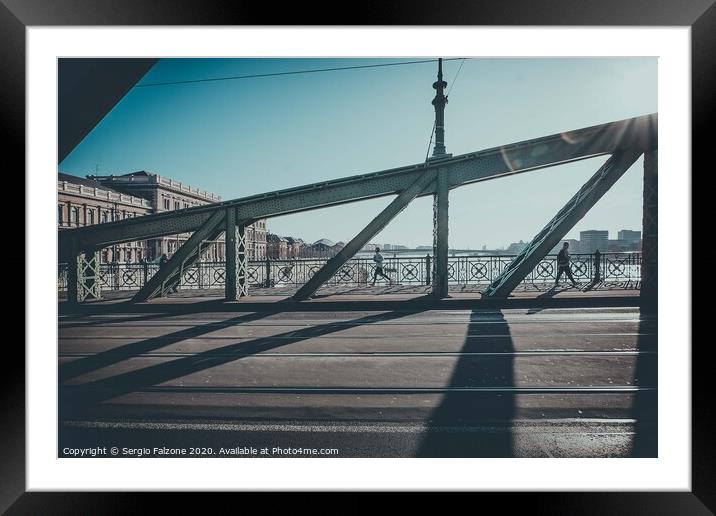 Shadows on Liberty Bridge, Budapest Framed Mounted Print by Sergio Falzone