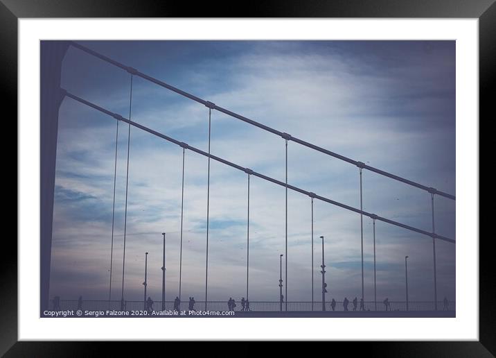Abstract Human silhouettes on the Elizabeth bridge in Budapest Framed Mounted Print by Sergio Falzone