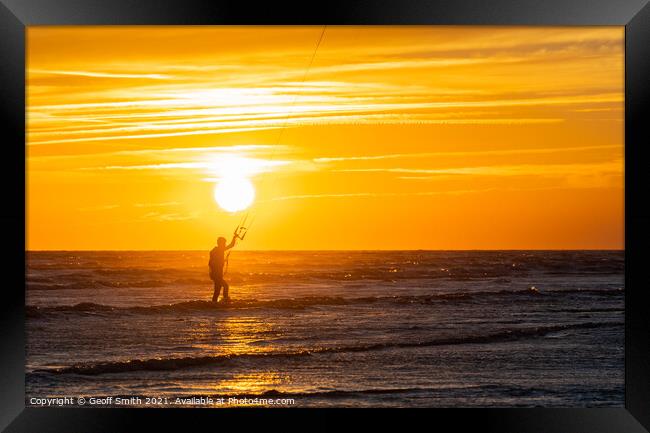 Kite Surfer at Sunset Framed Print by Geoff Smith
