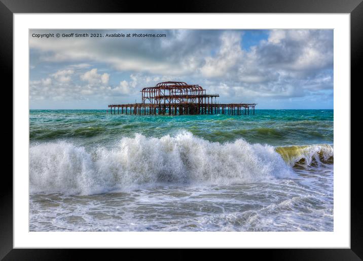Brighton West Pier ruins with rough sea Framed Mounted Print by Geoff Smith