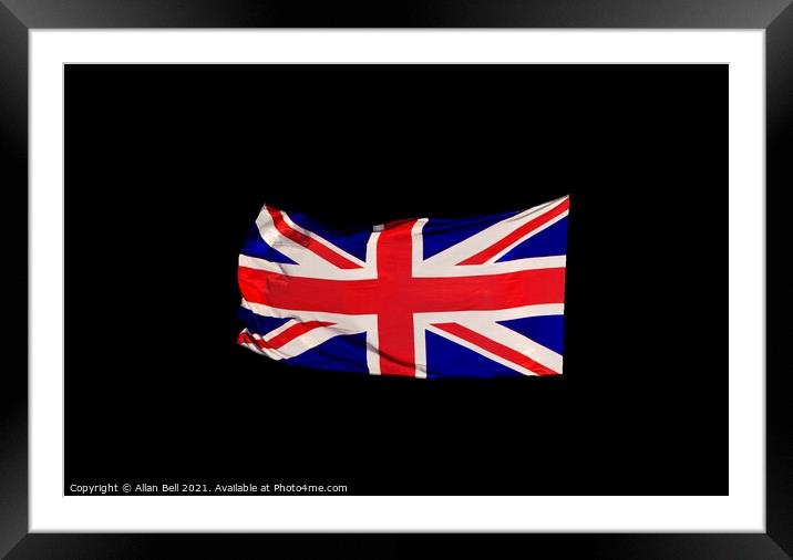 Union Jack Flag Black Background Framed Mounted Print by Allan Bell