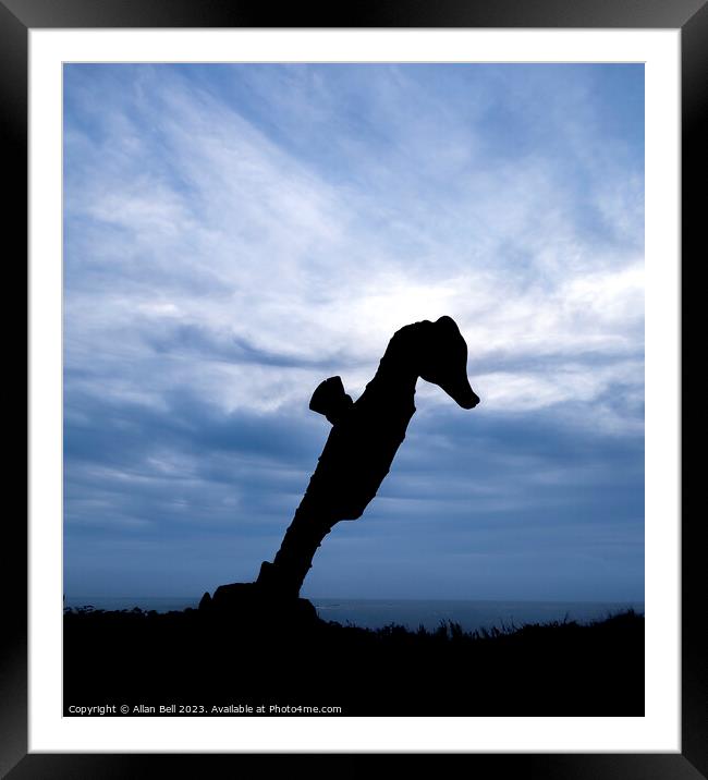Silhouette of Seahorse tree sculpture Framed Mounted Print by Allan Bell