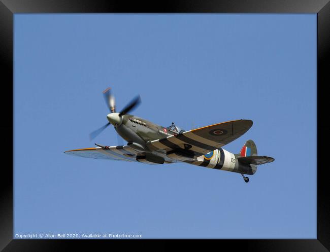 Majestic Spitfire flies through the sky Framed Print by Allan Bell