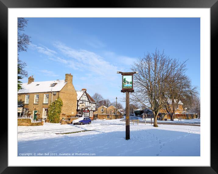 Village sign on Milton green Framed Mounted Print by Allan Bell