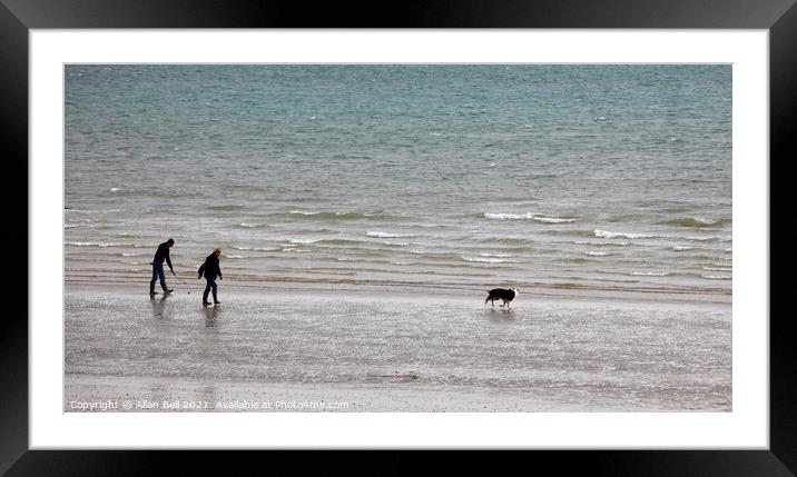 Couple and Dog Bognor Beach Framed Mounted Print by Allan Bell